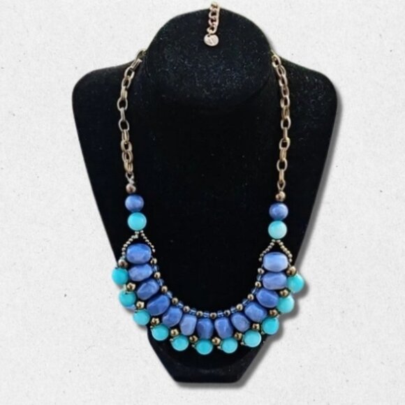 Dyed Layered Stones Necklace Gold Tone Chain Signed "T" Hallmark Purple/Green OS - Picture 1 of 4